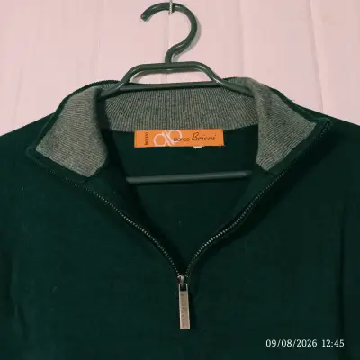 Suéter verde con cierre medio para hombre - miniatura 2