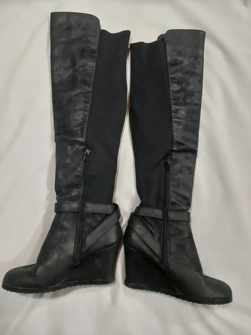 Botas negras de cuero con plataforma alta - 3