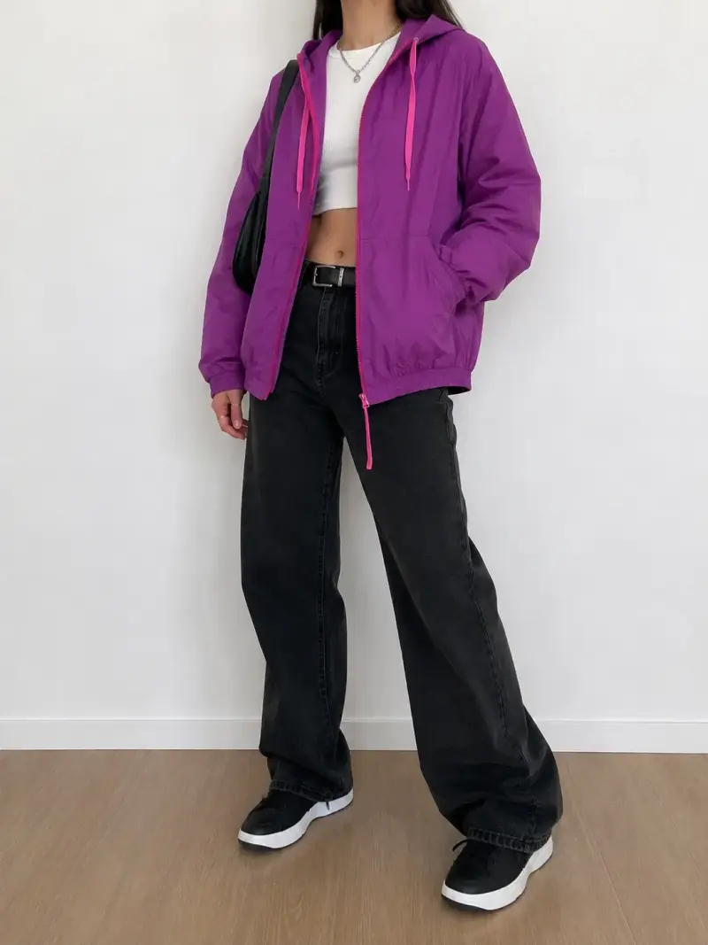 Chaqueta Morada con Capucha para Mujer - 1