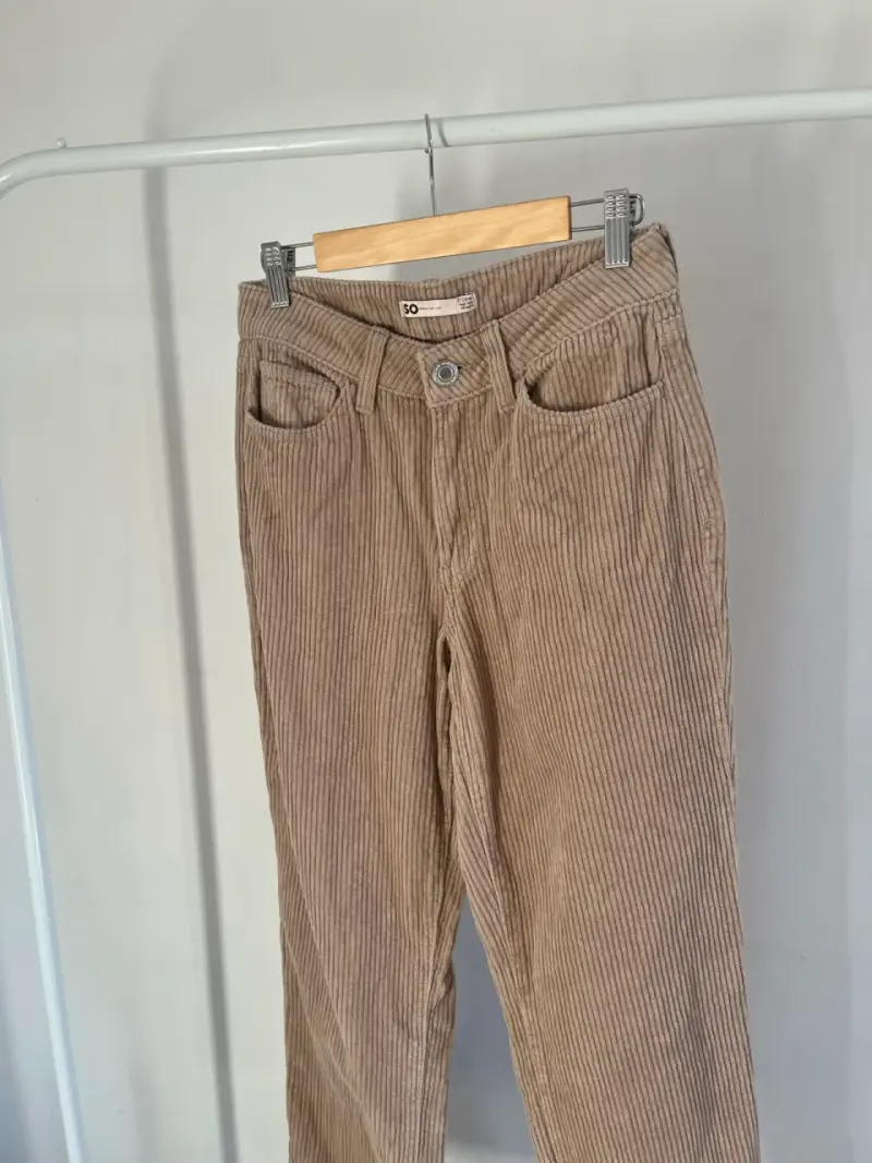 Pantalones de cotele beige para mujer - 3