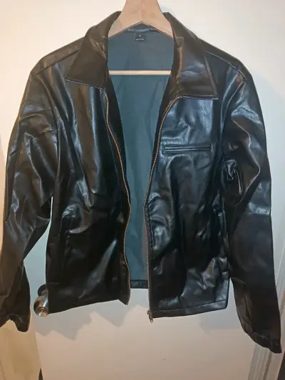 Chaqueta de cuero sintético negra para hombre - miniatura 1