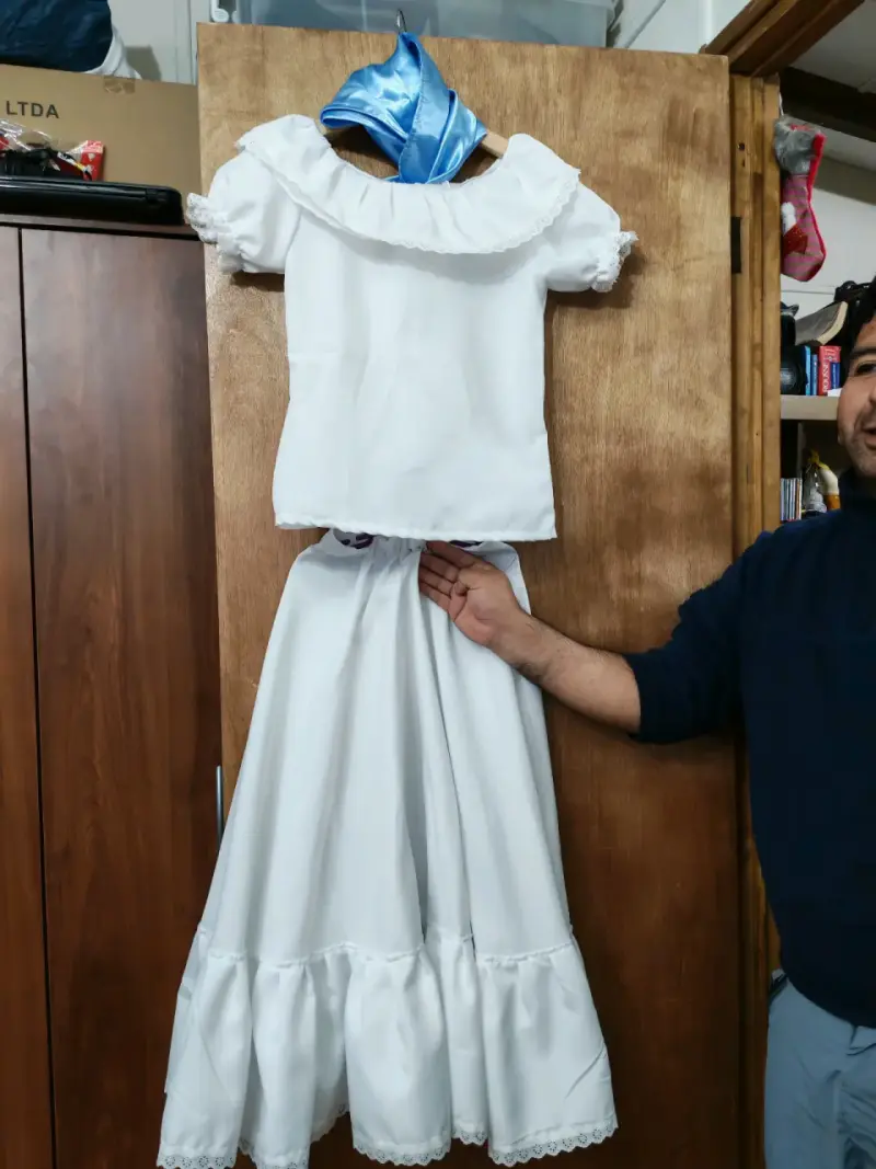 Disfraz de campesina blanca con pañuelo talla azul - 3