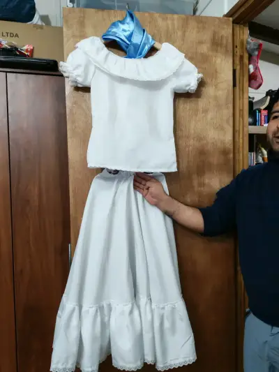 Disfraz de campesina blanca con pañuelo talla azul - miniatura 3