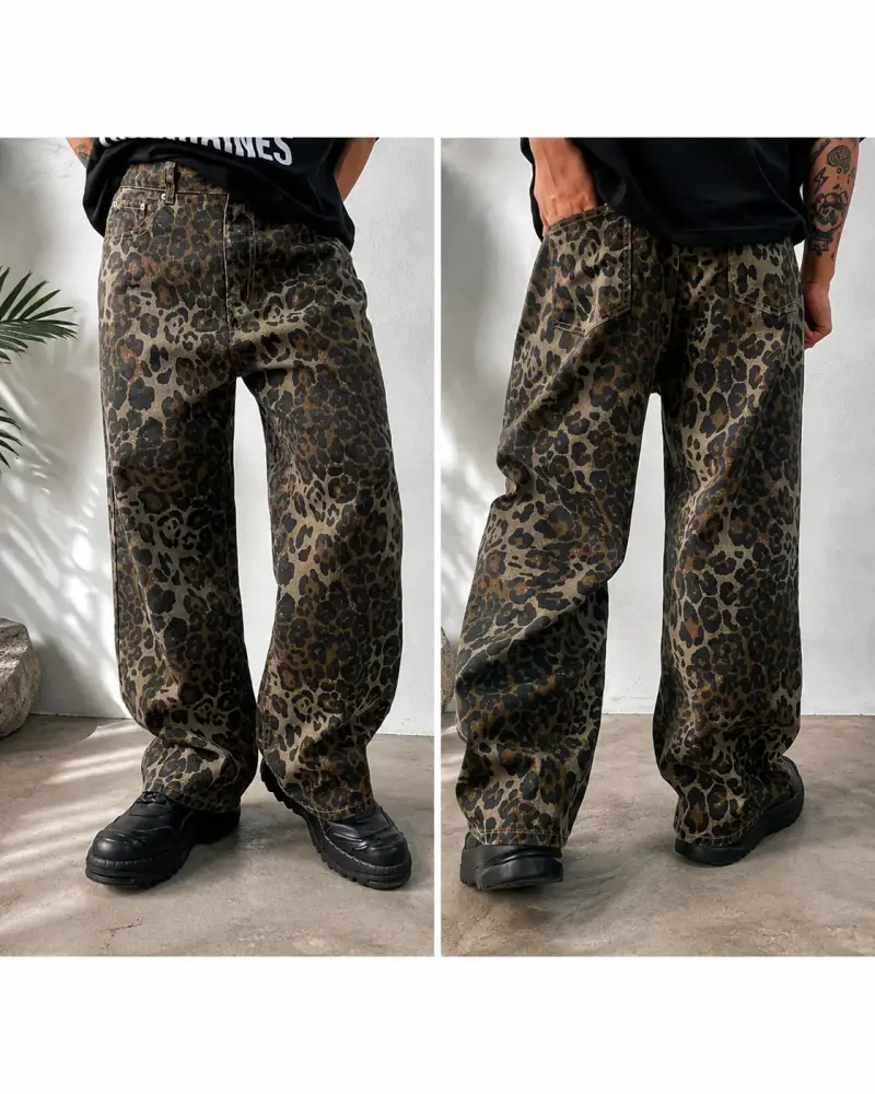 Jeans leopardo unisex corte baggy