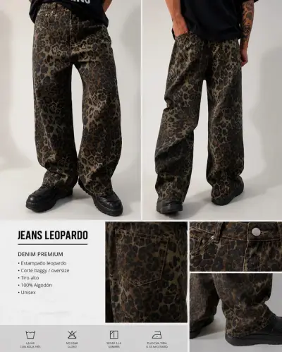 Jeans leopardo unisex corte baggy - miniatura 2