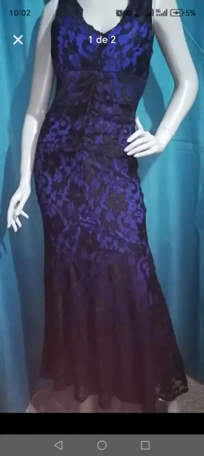 Vestido largo de encaje azul y negro talla S/M - miniatura 1