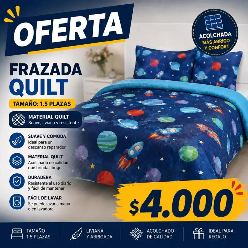 Frazada Quilt 1.5 Plazas Espacial