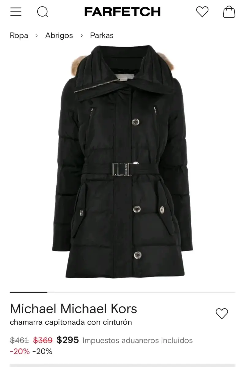 Parka negra Michael Kors con capucha de piel sintética - 3