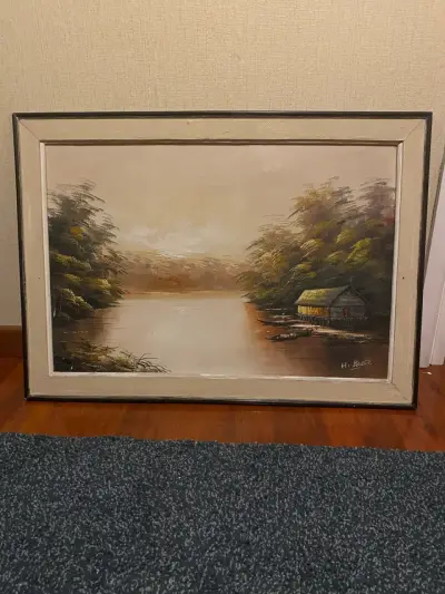Cuadro Paisaje Pintado a Mano en Marco - miniatura 2