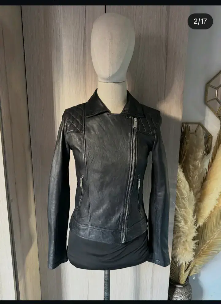 Chaqueta de cuero negra estilo biker marca Foster - 2