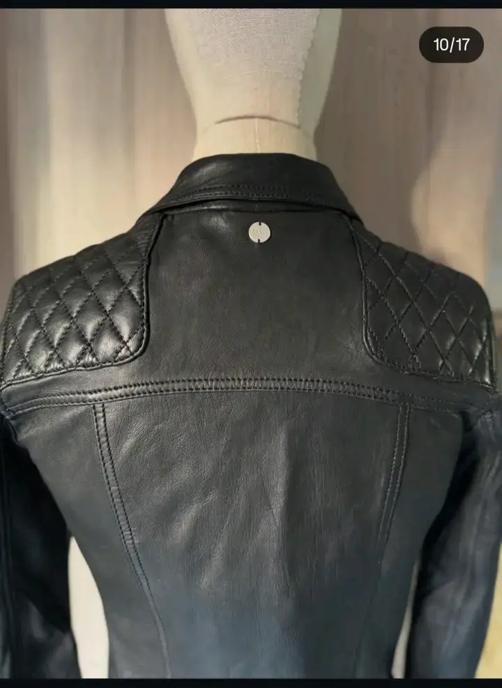 Chaqueta de cuero negra estilo biker marca Foster - 3