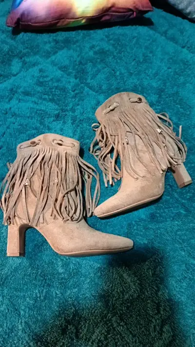 Botines de gamuza con flecos marrones - miniatura 2