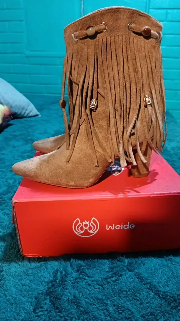 Botines de gamuza con flecos marrones - 3