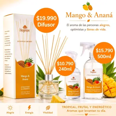 Aromatizante de ambientes Biogreen Mango Ananá 500 ml - miniatura 3