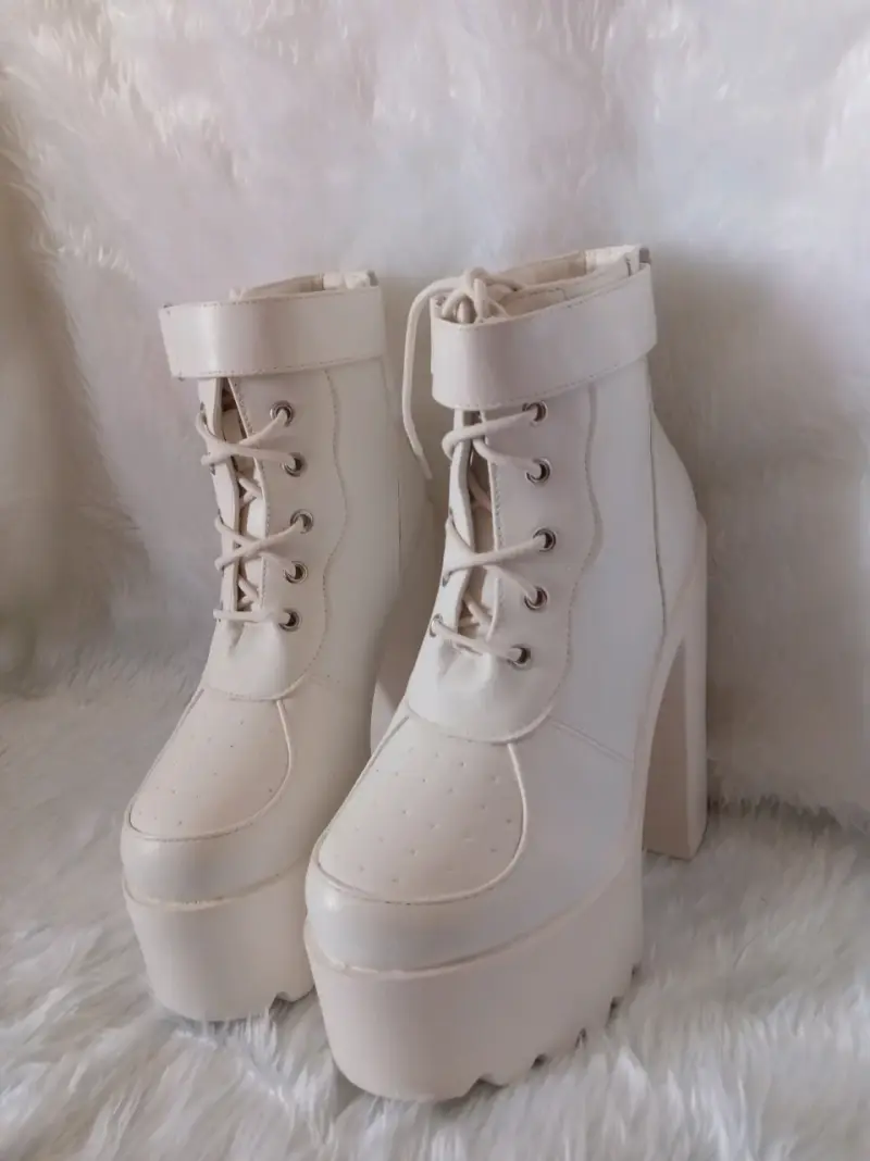 Botines de plataforma blancos con cordones - 2