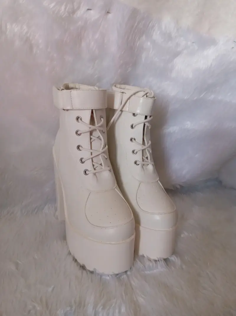 Botines de plataforma blancos con cordones - 3