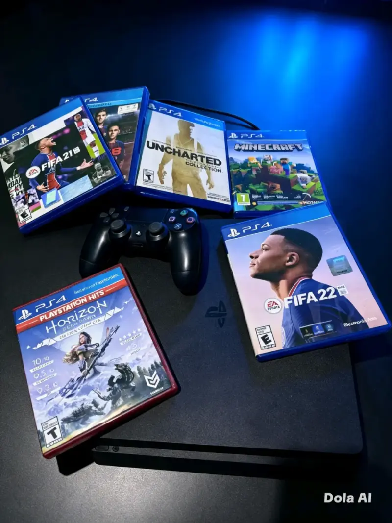 Consola PS4 con juegos populares y control