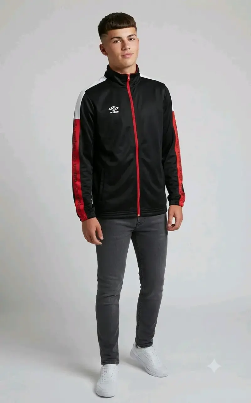 Chaqueta deportiva Umbro negra con detalles rojos - 2