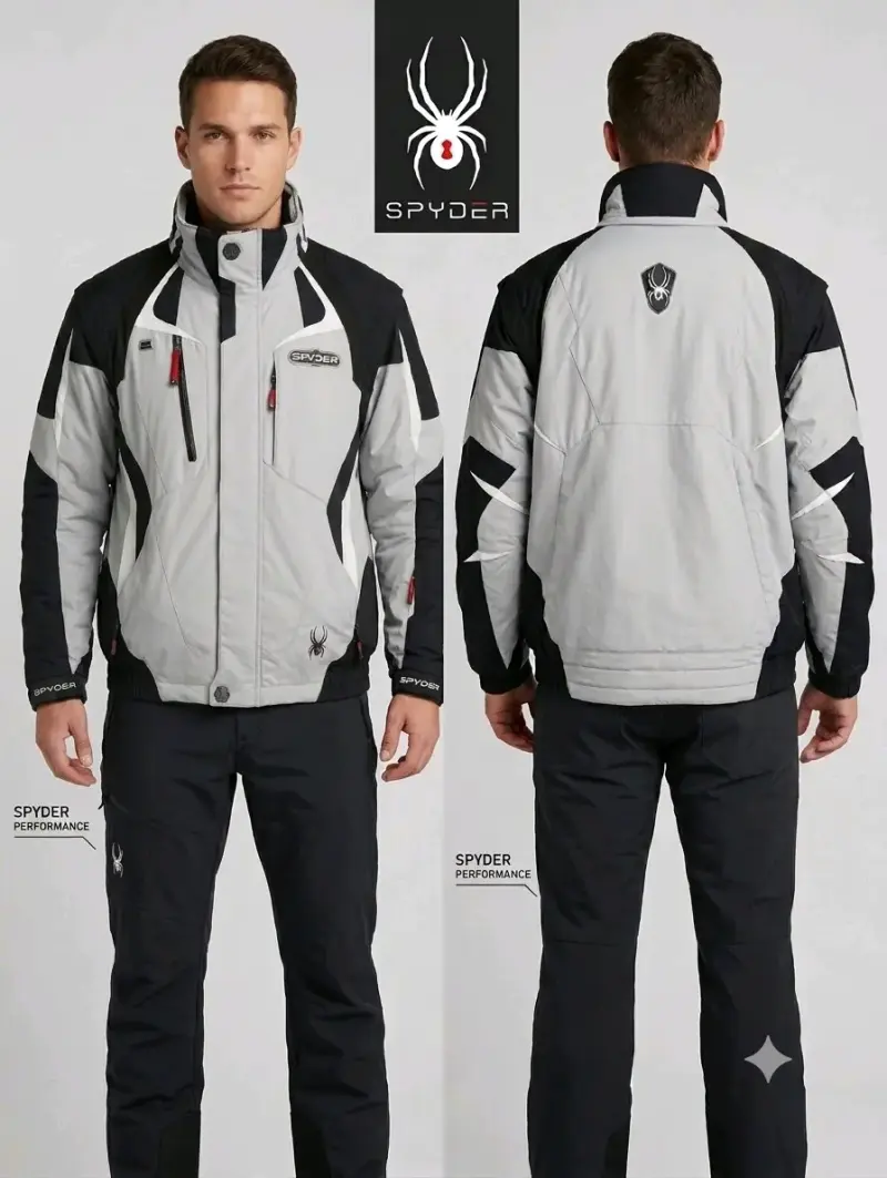 Chaqueta de esquí Spyder gris y negra para hombre