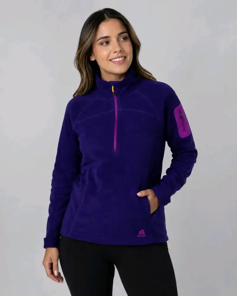 Polar morado para mujer con cierre medio