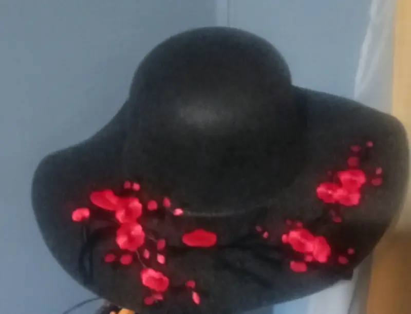 Sombrero Negro con Flores Rojas Decorativas - 1