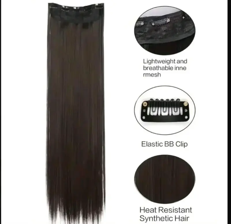 Extension de cabello liso largo castaño y negro - 3