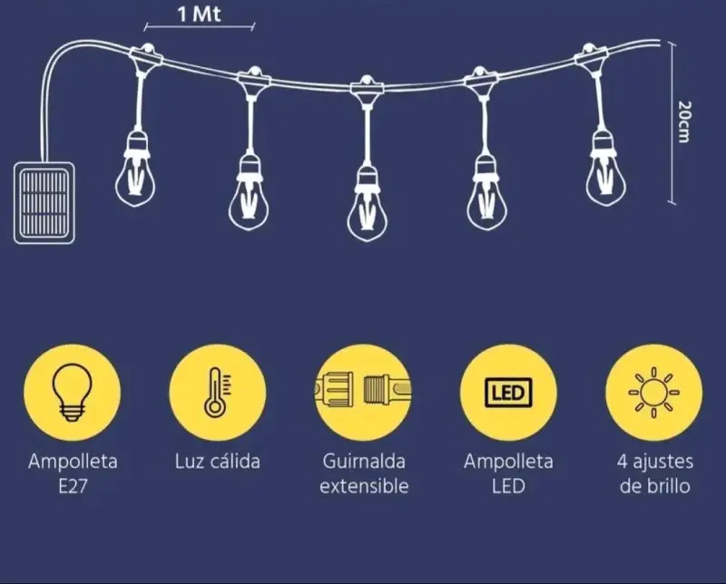 Guirnalda de Luces LED Solares para Exterior 10mts - 2