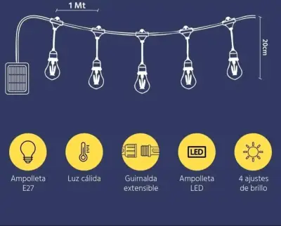 Guirnalda de Luces LED Solares para Exterior 10mts - miniatura 2