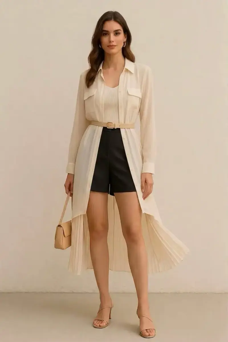 Blusa larga beige transparente - 3