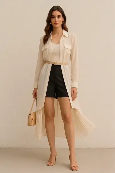 Blusa larga beige transparente - miniatura 1