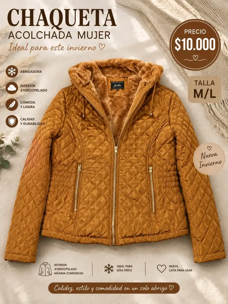 Chaqueta acolchada mujer interior aterciopelado