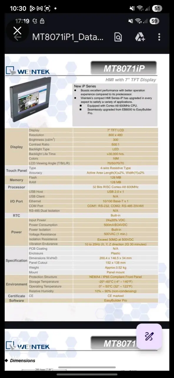 Pantalla HMI Weintek MT8071iP 7 pulgadas - 3