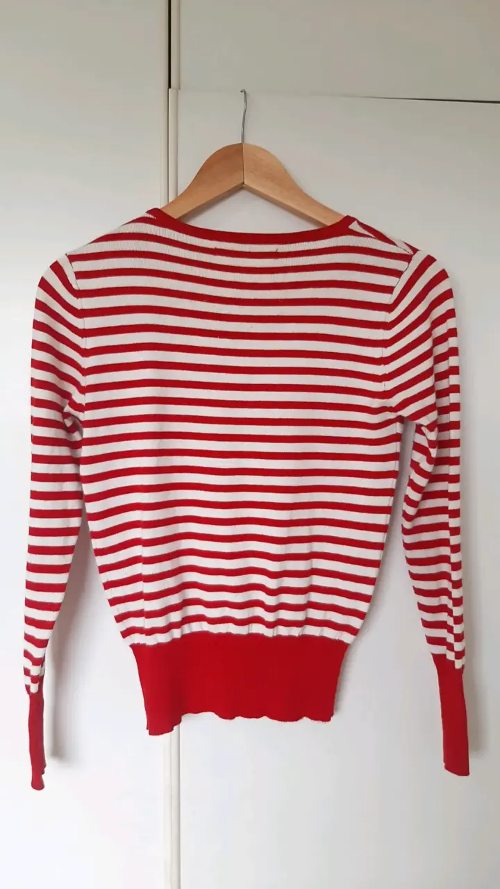 Polera a rayas rojo y blanco con lazo - 2