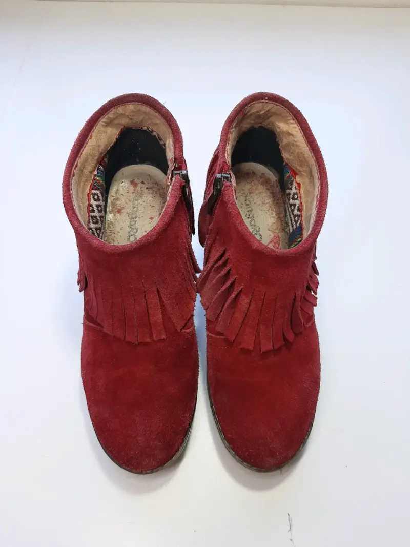 Botines de gamuza rojos con flecos - 3