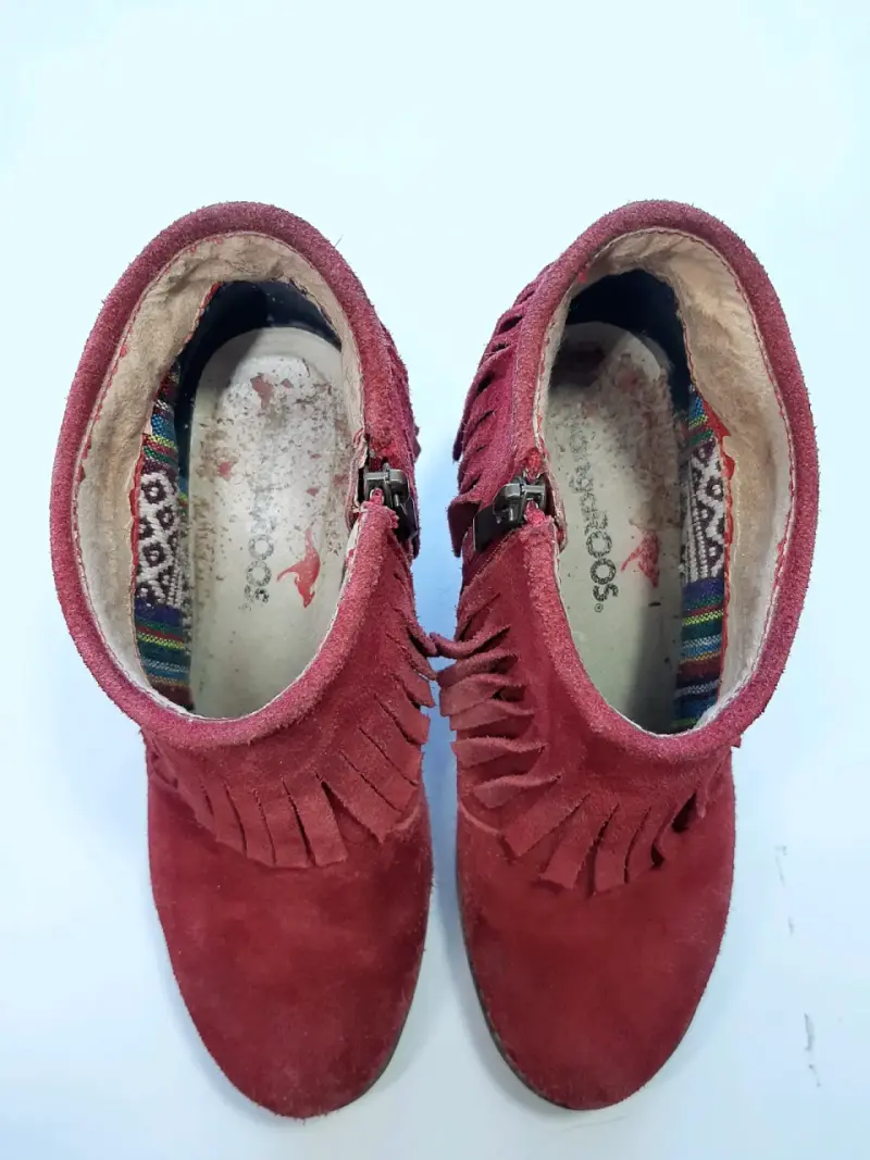 Botines de gamuza rojos con flecos - 4