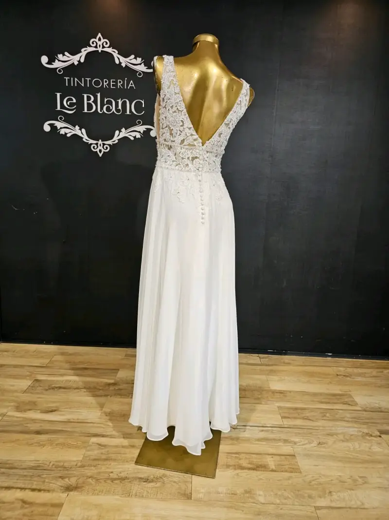 Vestido de Novia Blanco con Encaje Floral - 5