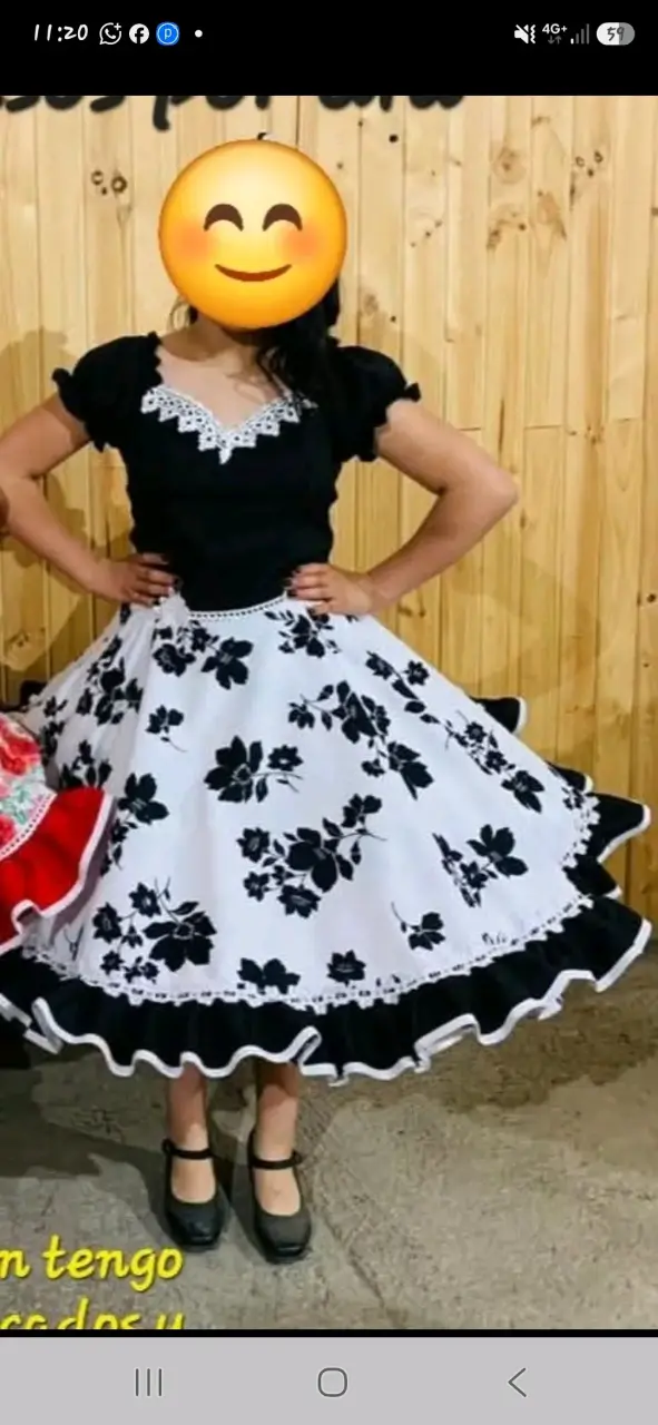 Vestido de cueca chilena blanco y negro