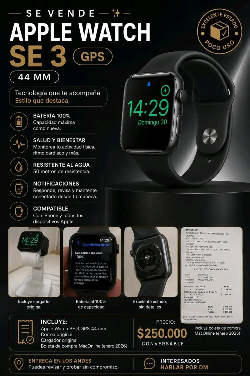 Apple Watch SE 3 GPS 44mm en excelente estado