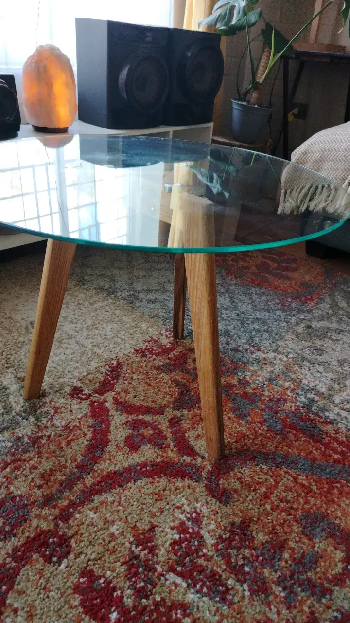 Mesa de Centro Redonda de Vidrio y Madera