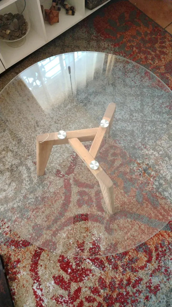 Mesa de Centro Redonda de Vidrio y Madera - 2