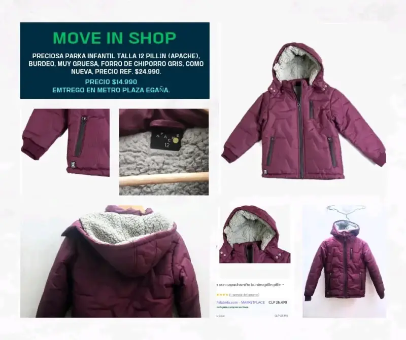 Parka infantil burdeo talla 12 con forro chiporro - 1