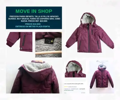 Parka infantil burdeo talla 12 con forro chiporro - miniatura 1