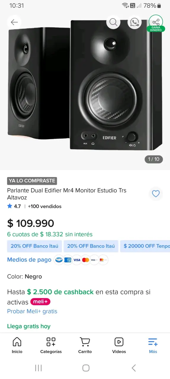Parlantes de Estudio Edifier MR4 Negros - 4