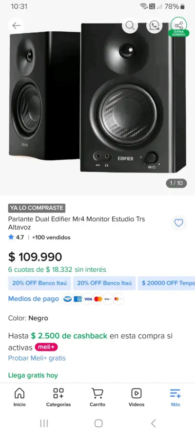 Parlantes de Estudio Edifier MR4 Negros - miniatura 4