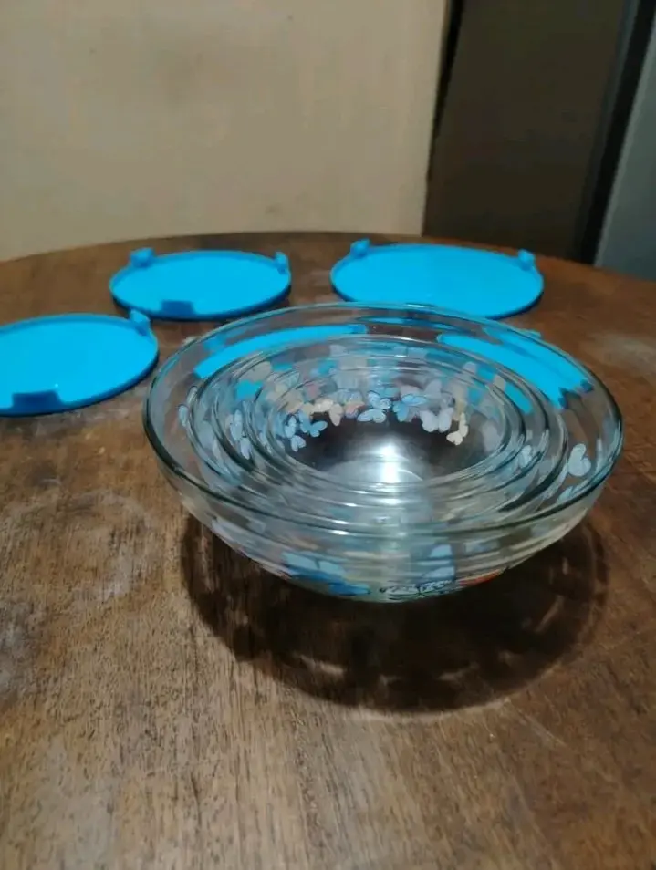 Set de bowls de vidrio con tapas azules - 2