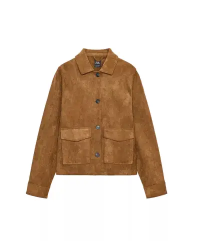 Zara chaqueta mujer efecto ante marrón XL - miniatura 1