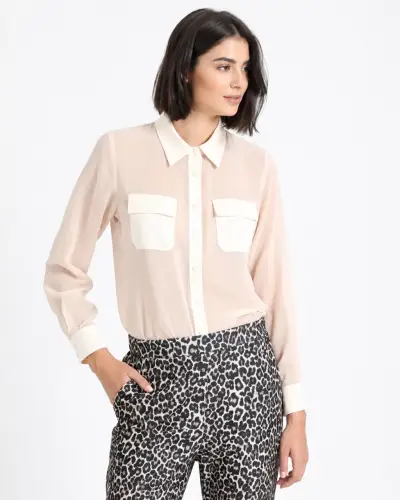 Blusa Transparente Beige con Bolsillos marca Liolá - miniatura 1