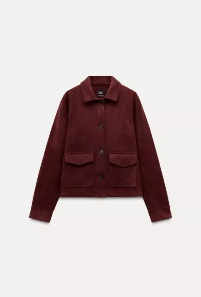 Zara chaqueta mujer efecto ante Burgundy L - miniatura 1
