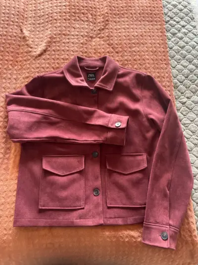 Zara chaqueta mujer efecto ante Burgundy L - miniatura 3