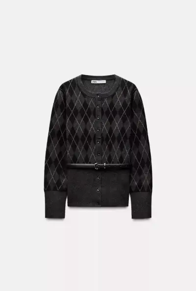 Zara cardigans mujer punto rombos gris XL - miniatura 1